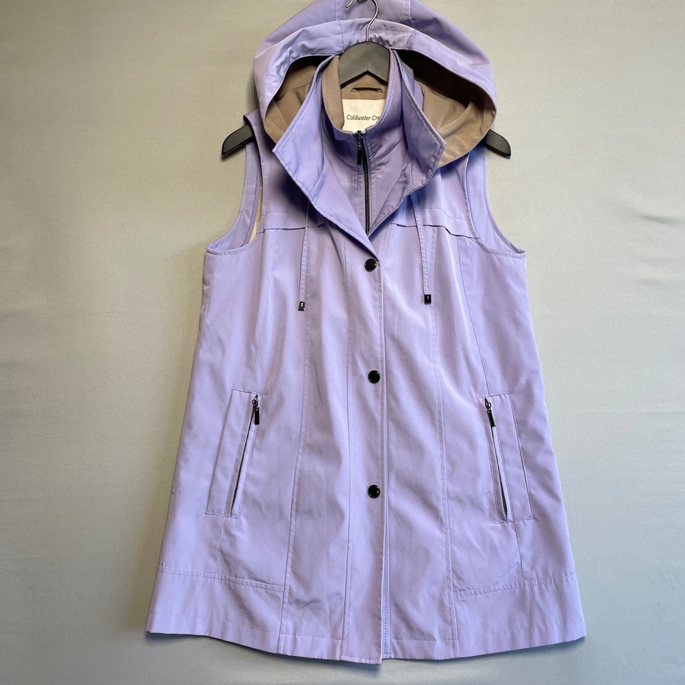 Coldwater Creek Womens Purple Hooded Vest Sleeveless Jacket‎ Mid Length Size PS